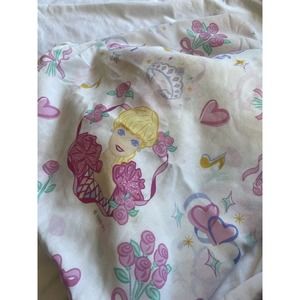 Vintage Barbie Twin Size Flat Top Sheet 1995 Ballerina Pink Bibb Co Fairy Kei